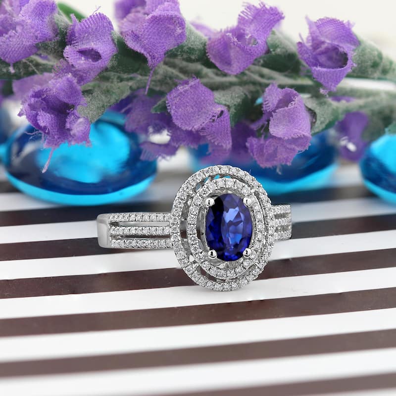 Auriya 18k Gold 1.04ct Oval Sapphire Halo Diamond Engagement Ring 1/4ct TDW