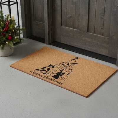 HomeRoots 17" X 29" Brown And Black Christmas Outdoor Coir Door Mat - 17.00' X '29.00