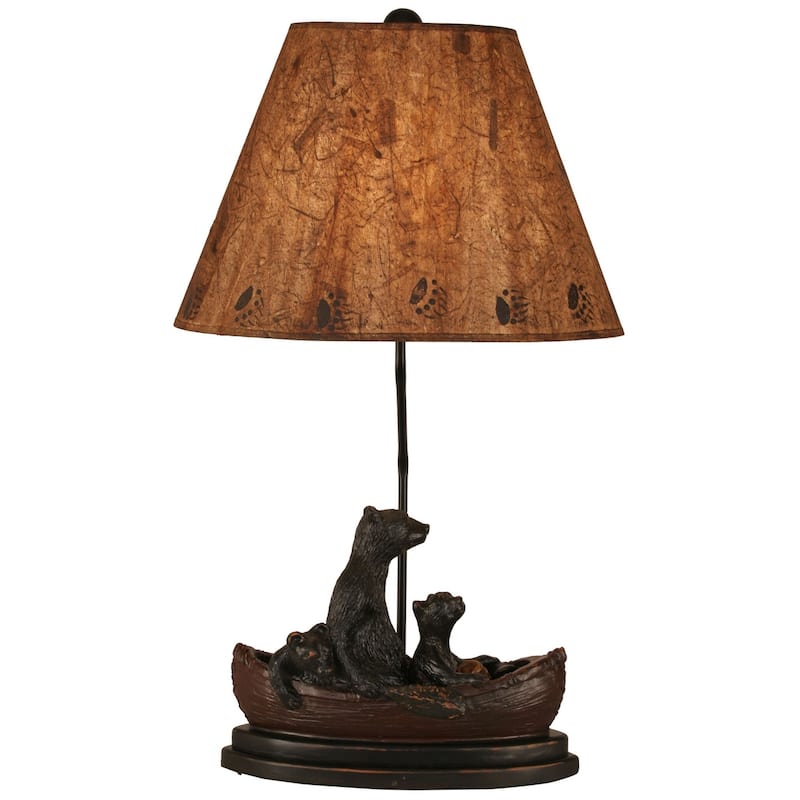 Rustic Bear Family in Canoe Table Lamp - Riverwoods