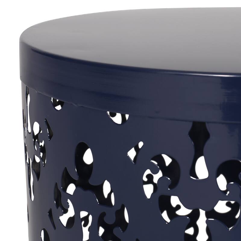 Kemo Outdoor End Table, Round 14 Inch, Cutout Design, Navy Blue