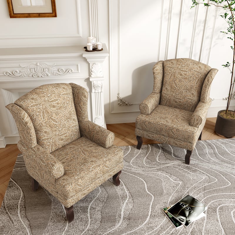 2 Set Traditional Rolled Arm Wing Back Accent Chair
