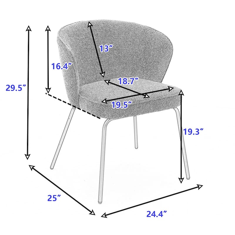 Set of 2 Boucle Fabric Dining Chairs