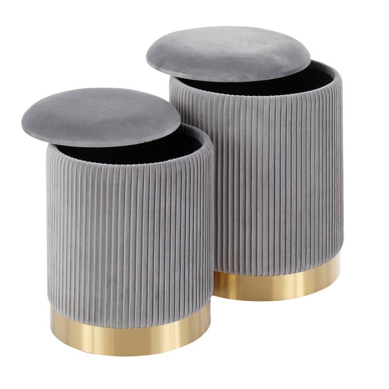 Marla Contemporary Nesting Pleated Ottoman Set in Gold Metal and Velvet by LumiSource