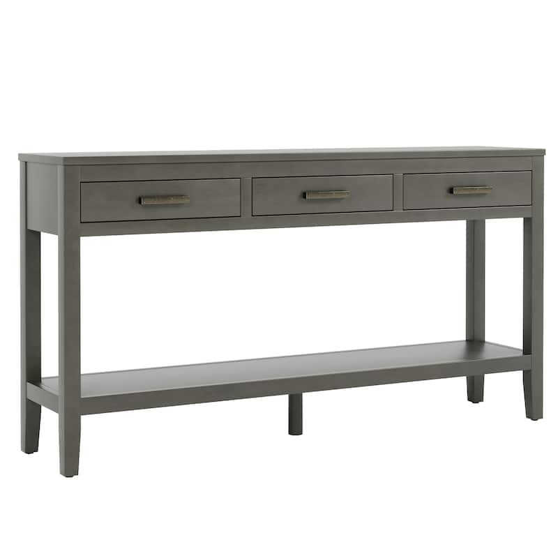 62.2'' Entryway Table, Minimalist Sofa Table with 3 Drawers, Painted Console Table with Bottom Shelf and Iron Handles