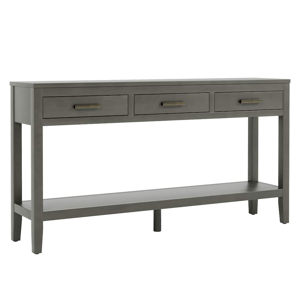 Rustic Entrance Table Gray Corner Table End Table with Open Shelf, 3-Drawer Console Table for Hallway Foyer