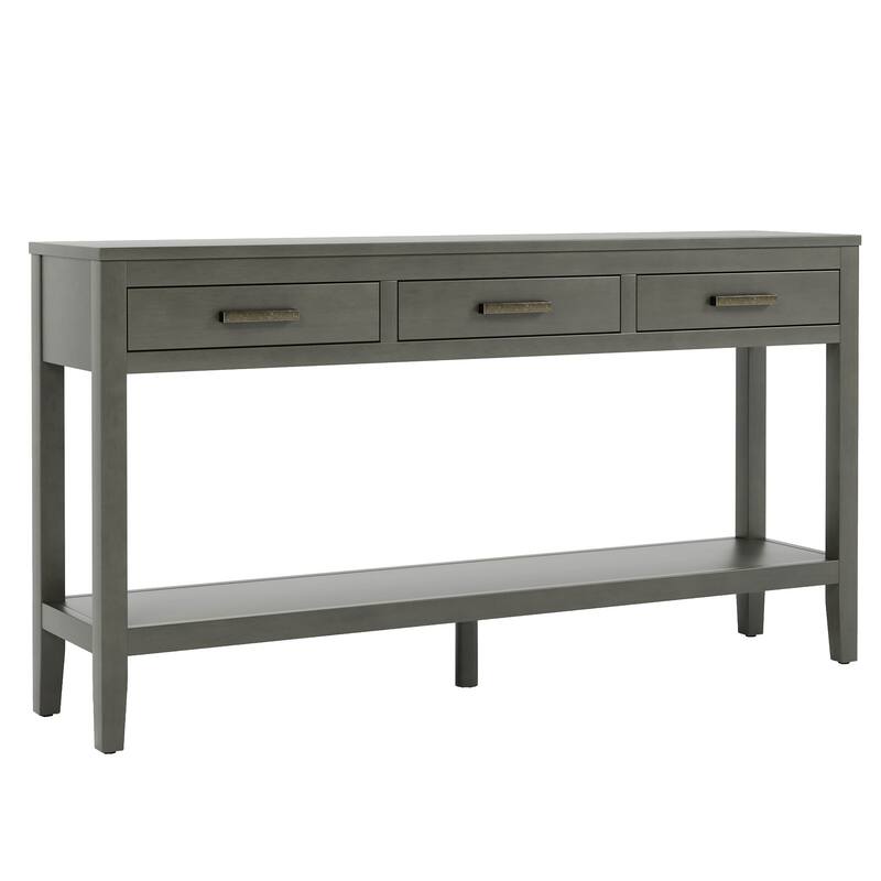 Rustic Entrance Table Gray Corner Table End Table with Open Shelf, 3-Drawer Console Table for Hallway Foyer - Gray