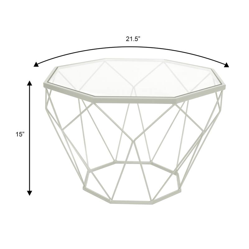 Malibu 22" Modern Octagon Center Coffee Table with Tempered Glass Table top & Sturdy Metal Geometric Base for Living Room Office