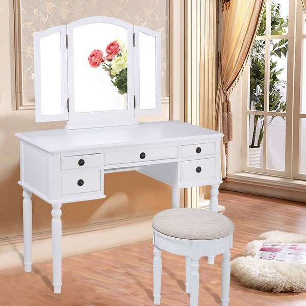 Shop Costway 43''x19''x56'' Tri Folding Mirror Wood Luxury ...