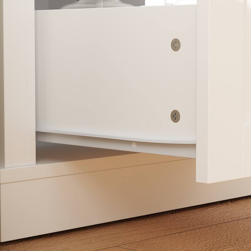 Modern Bathroom Cabinet Freestanding Storage Cabinet with Glass Doors & 3 Drawers