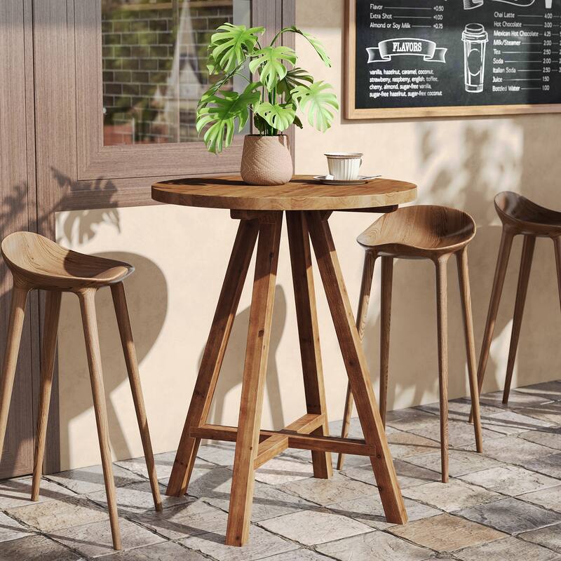 Solid Wood Bar Table, 31.5" Round Pub Bistro Table Small Dining Table - Brown