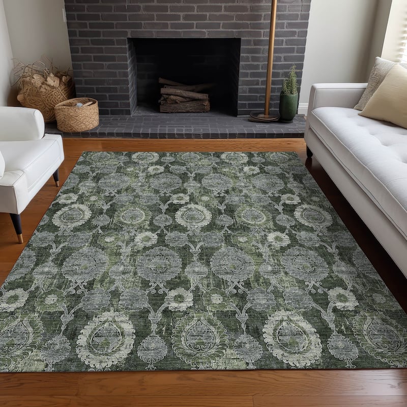 Premium Washable Super Soft Traditional Olivia Mayfield Rug - Olive - 8' x 10' - Rectangle