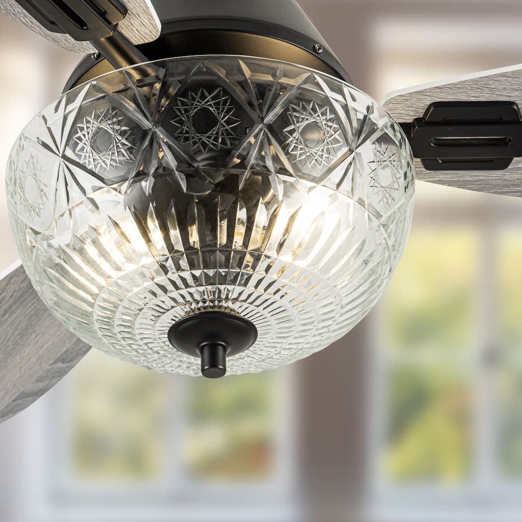 Maisie River of Goods 3-blade 42-inch Modern Indoor Ceiling Fan with Clear Hand-Cut Glass Globe Shade and Remote Control
