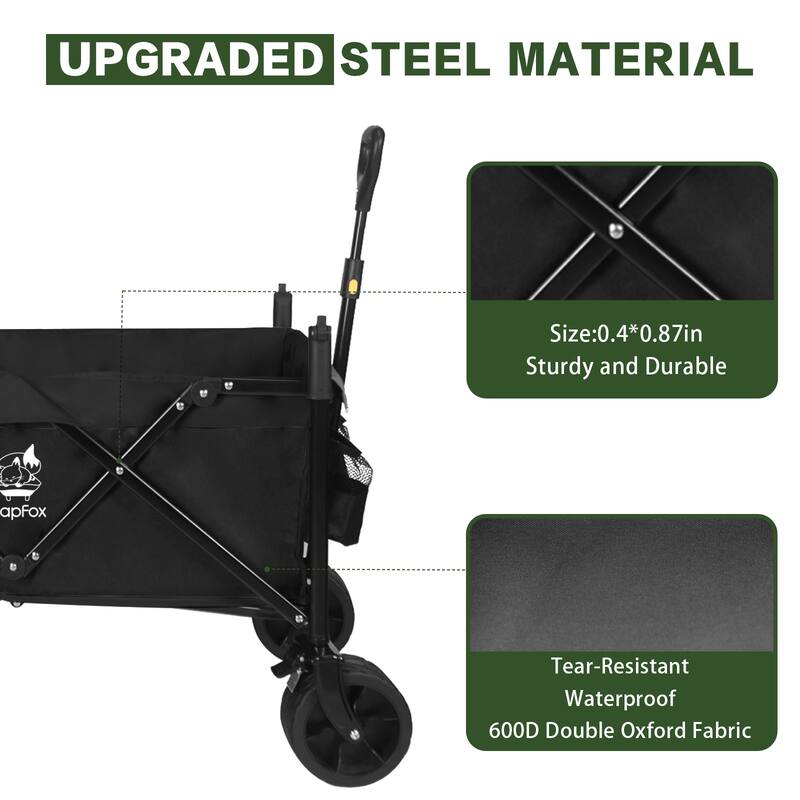 Collapsible Wagon with Canopy Extra Large 140L Storage Steel Frame All-Terrain Wheels Brakes - 20” x 44.9” x 46.8”