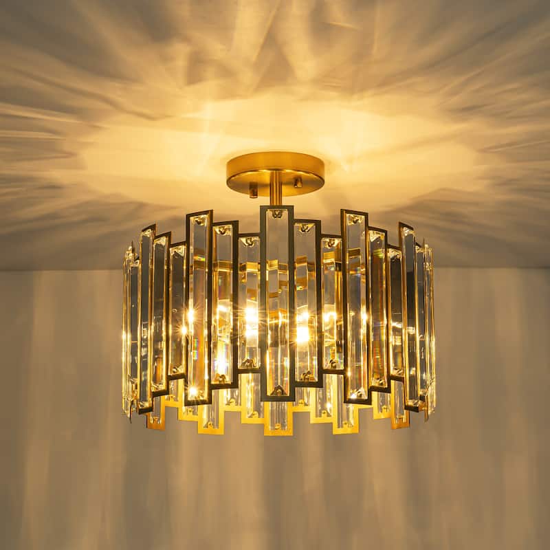 5-Light Modern Glam Cylinder Drum Crystal Semi-Flush Mount Ceiling Light