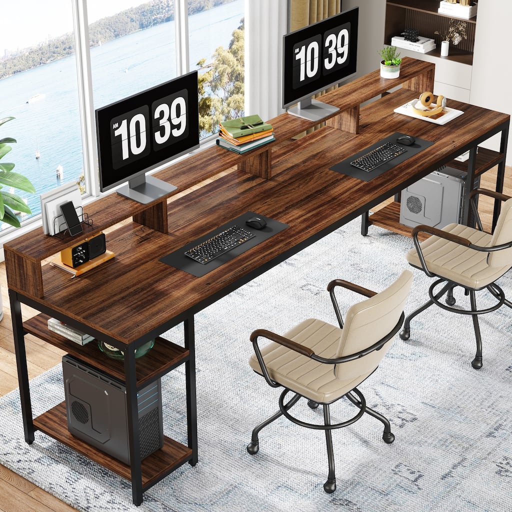 78.74"L Two Person Computer Desk with Monitor Stand