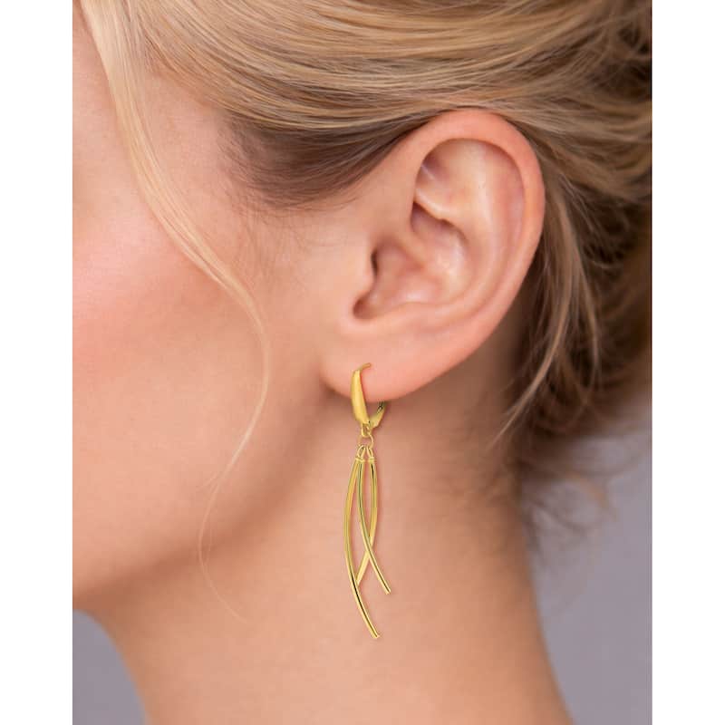 Clover 14K Gold Diamond-Cut Curved Drop Earrings - Yellow Gold or Two-Tone