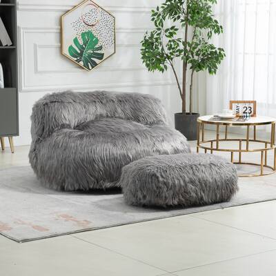 Gray 41.34" Accent Chair with Ottoman and Memory Foam