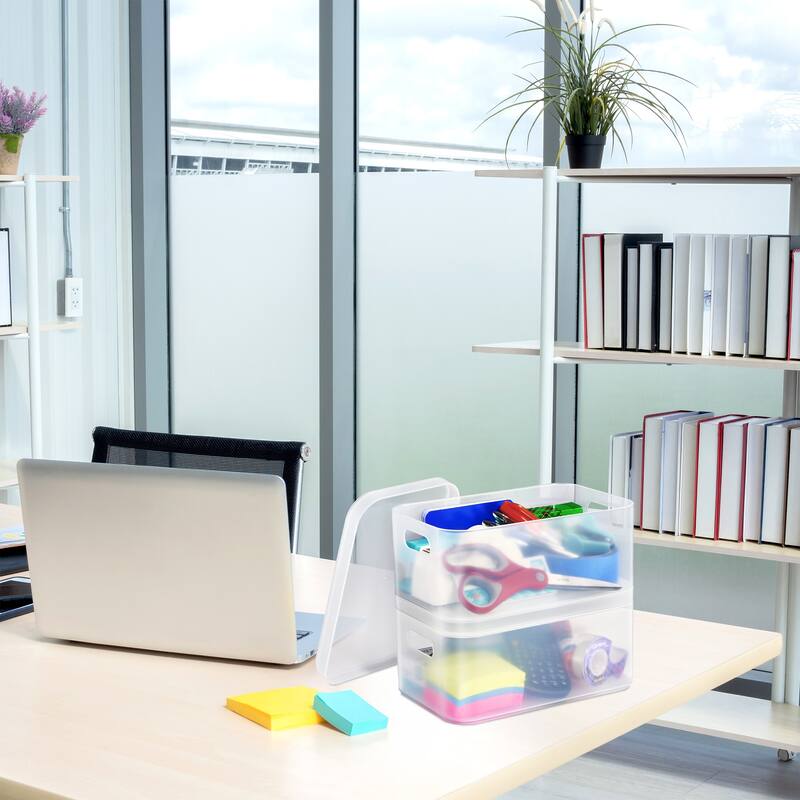 Sorbus Stackable Frosted Organizer and Storage Bins (2 Pack) - 6.25" L x 9.5" W x 4.5" H