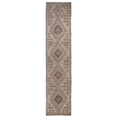 Shahbanu Rugs Washed Out Afghan Baluch Pure Wool Runner Hand Knotted Oriental Rug (2'9" x 12'8") - 2'9" x 12'8"