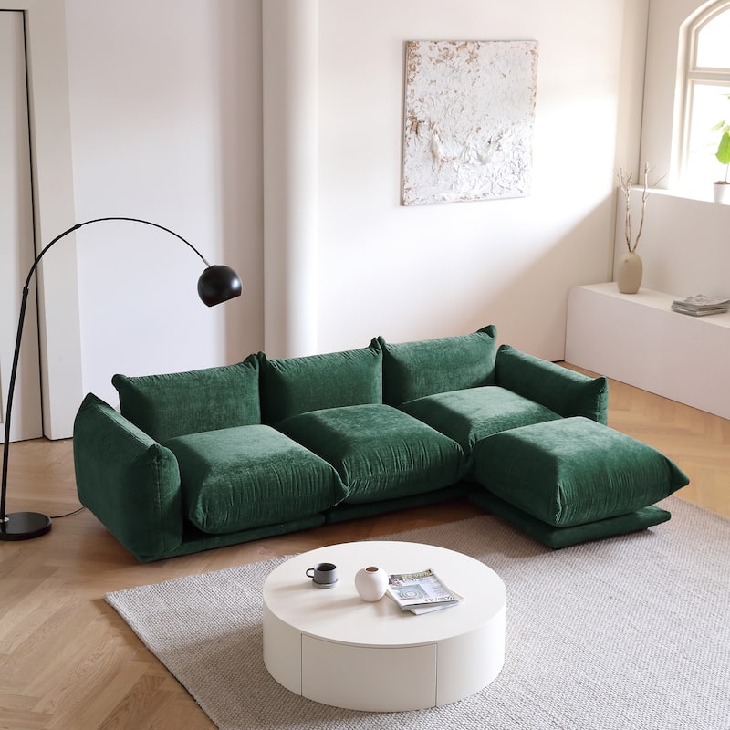 103 L-Shaped Sectional Sofa, Minimalist Chenille Modular 4-Seat Couch Sectionals with Reversible Chaise Ottoman - Green