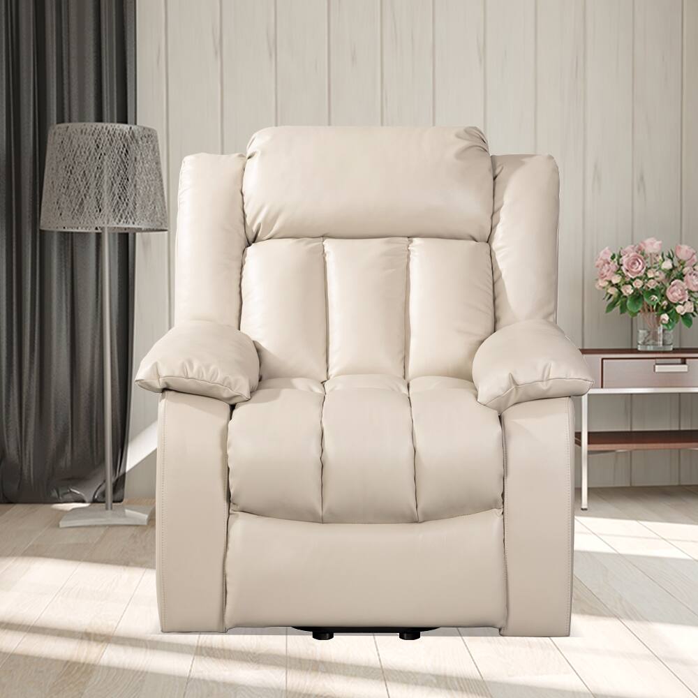 Beige Bonded Leather Upholstered Massage Lift Chair Recliner for