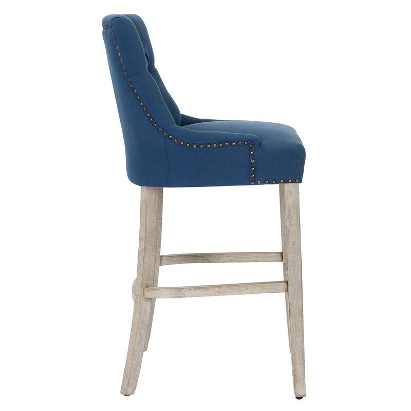 Carter 29" Upholstered Button Tufted Bar Stool, Antique Gray Legs