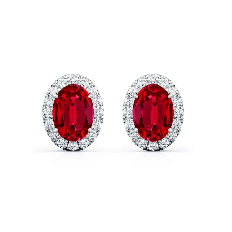 Auriya 14k Gold Lab Grown Gemstone Ruby Stud Earrings Oval 0.25 to 5.00 ct. tw. Halo Screw-Back