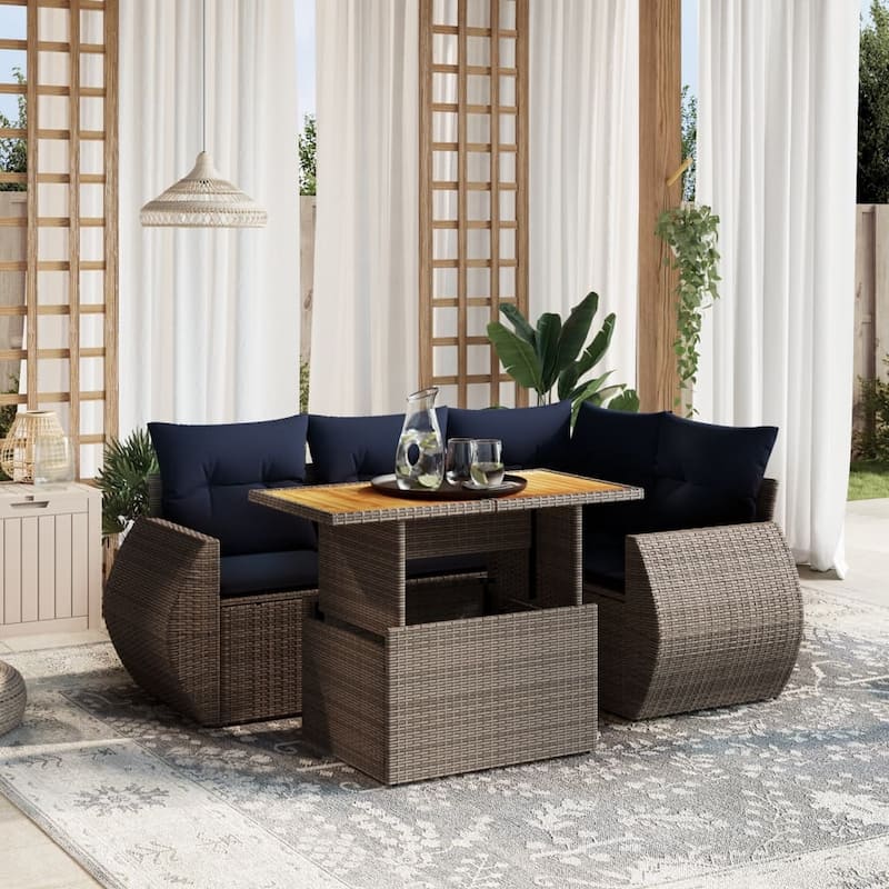 vidaXL Patio Sofa Set with Cushions Outdoor Furniture 5 Piece Poly Rattan - 24.4 x 24.4 x 27.2 - Grey