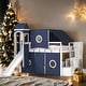 preview thumbnail 2 of 18, Impression Full Size Playhouse Inspired Bunk Bed with Slide Pink Tent and Tower, Sturdy Construction & Unique Design, Blue
