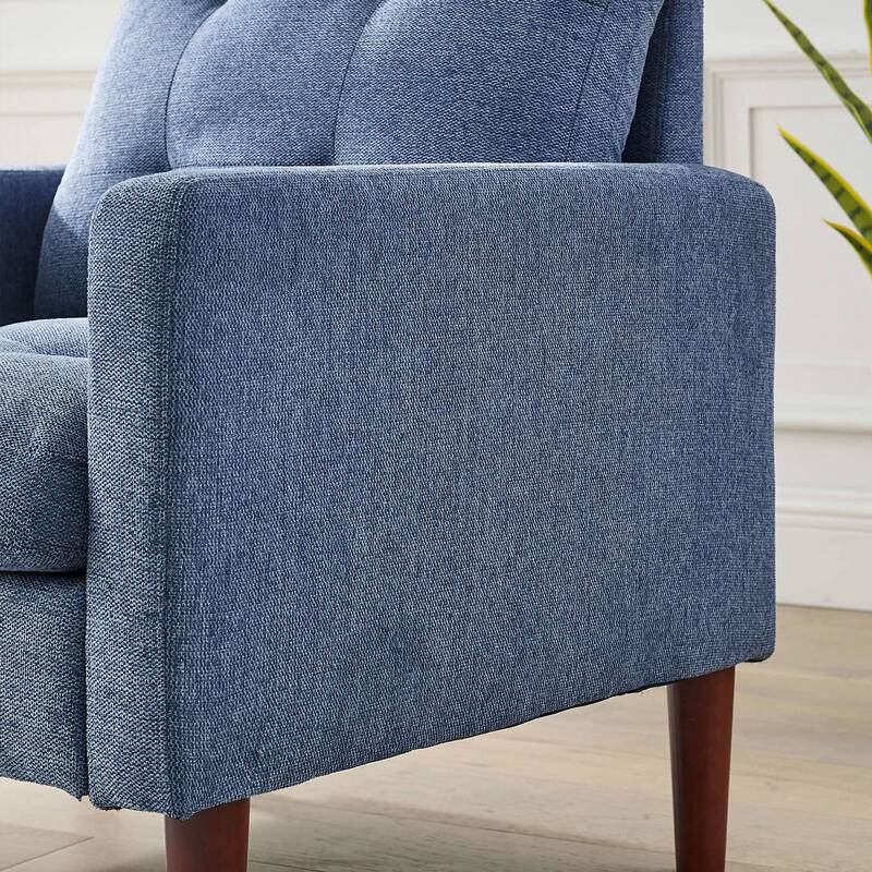 Fabric Single Sofa Chair with Ottoman, Solid Wood Legs