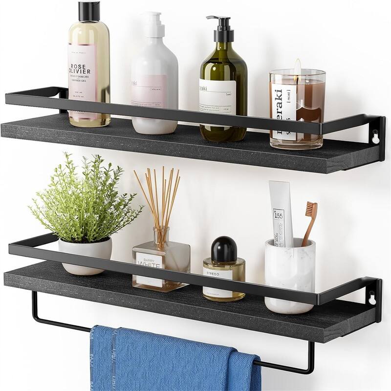 Decor Shelves Set of 2, Black - AMFS01B - 4.72"D x 16.54"W x 2.27"H - Black