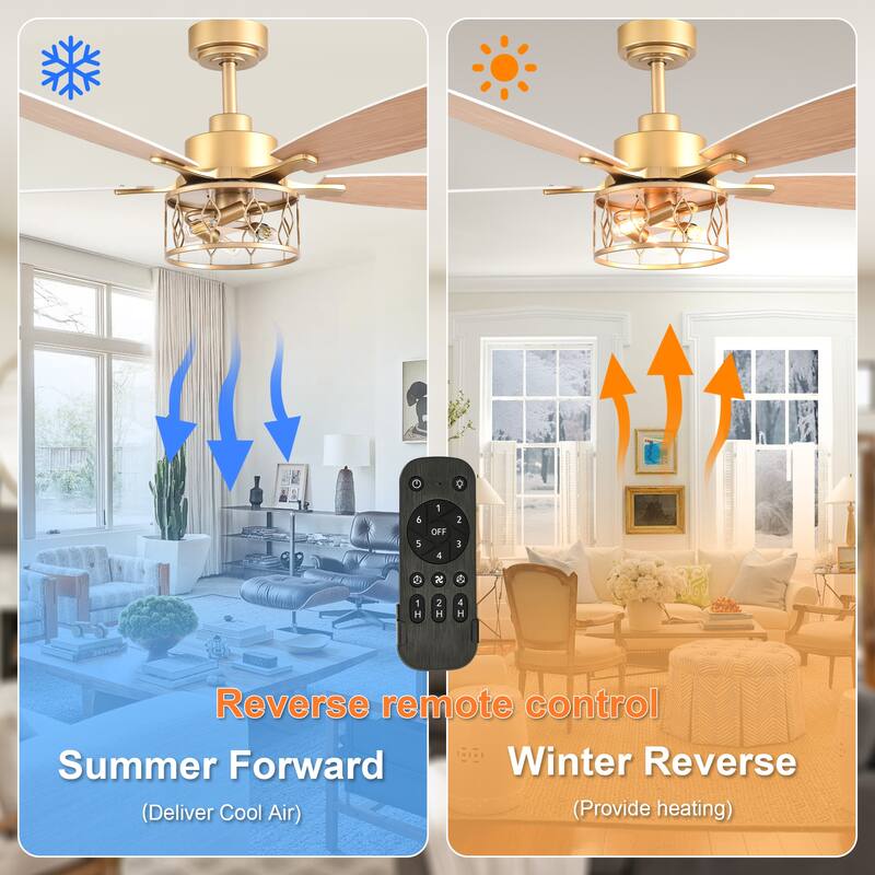 Cusp Barn 52 Inch Industrial Caged Ceiling Fan with Light and Remote, Farmhouse Quiet DC Motor Reversible Chandelier Ceiling Fan