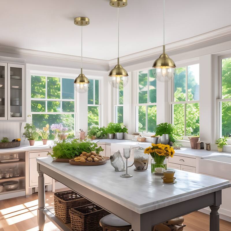 Modern Gold 1-Light Glass Globe Pendant Lights Kitchen Island Lights for Dining Room - 6" D x 9" H