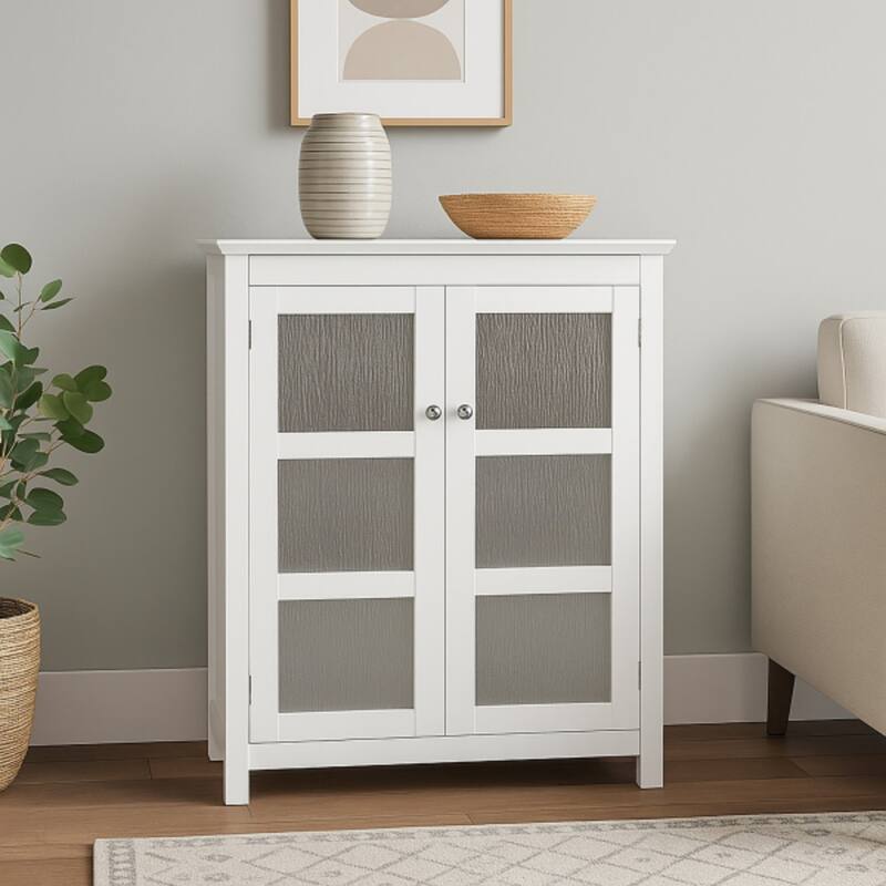 Teamson Home Conner Two-Door Freestanding Floor Cabinet, White Finish - 27.01" L x 13.74" W x 34.02" H - Glossy - White