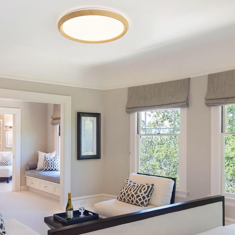 Modern Wood Grain Flush Mount Ceiling Light Milky White LED Fixture for Living Room Bedroom