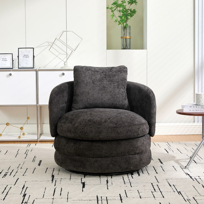 30"W Modern Round 360°Swivel Barrel Accent Chair with Pillow, Chenille Upholstered Comfy Barrel Armchair, Single Sofa Chair