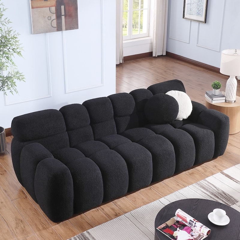 87.4" 3-Seater Boucle Sofa with Wood Frame