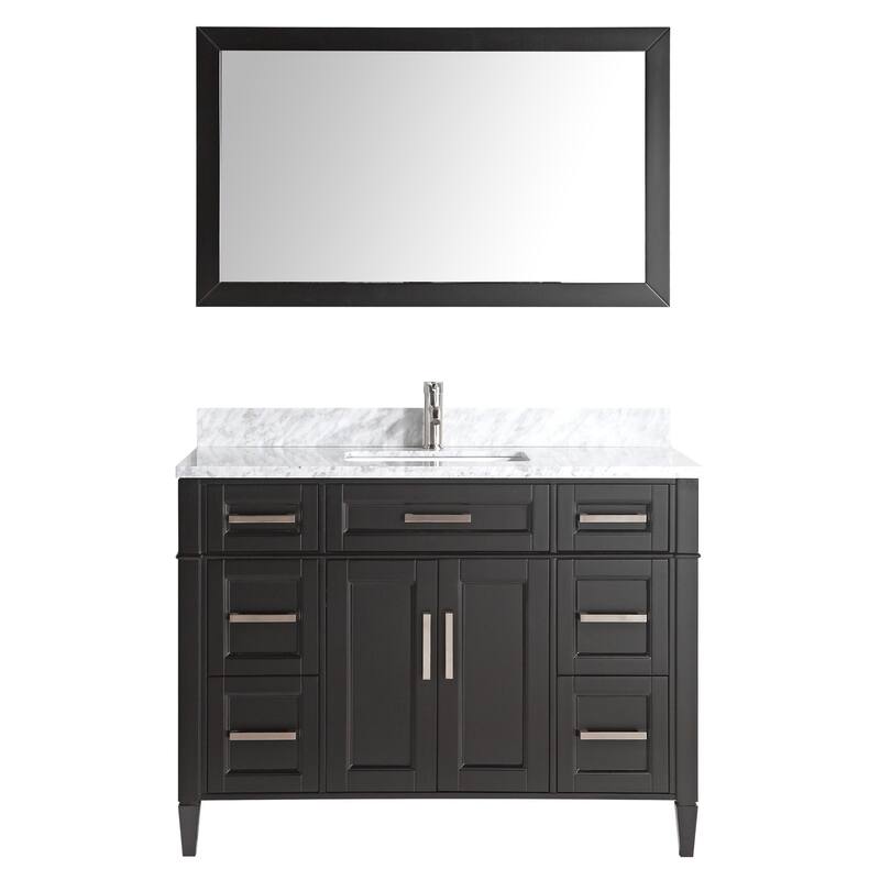 Vanity Art 60-Inch Single Sink Bathroom Vanity Set Carrara Marble Stone Top 7 Drawers 1 Shelf Undermount Sink with Free Mirror