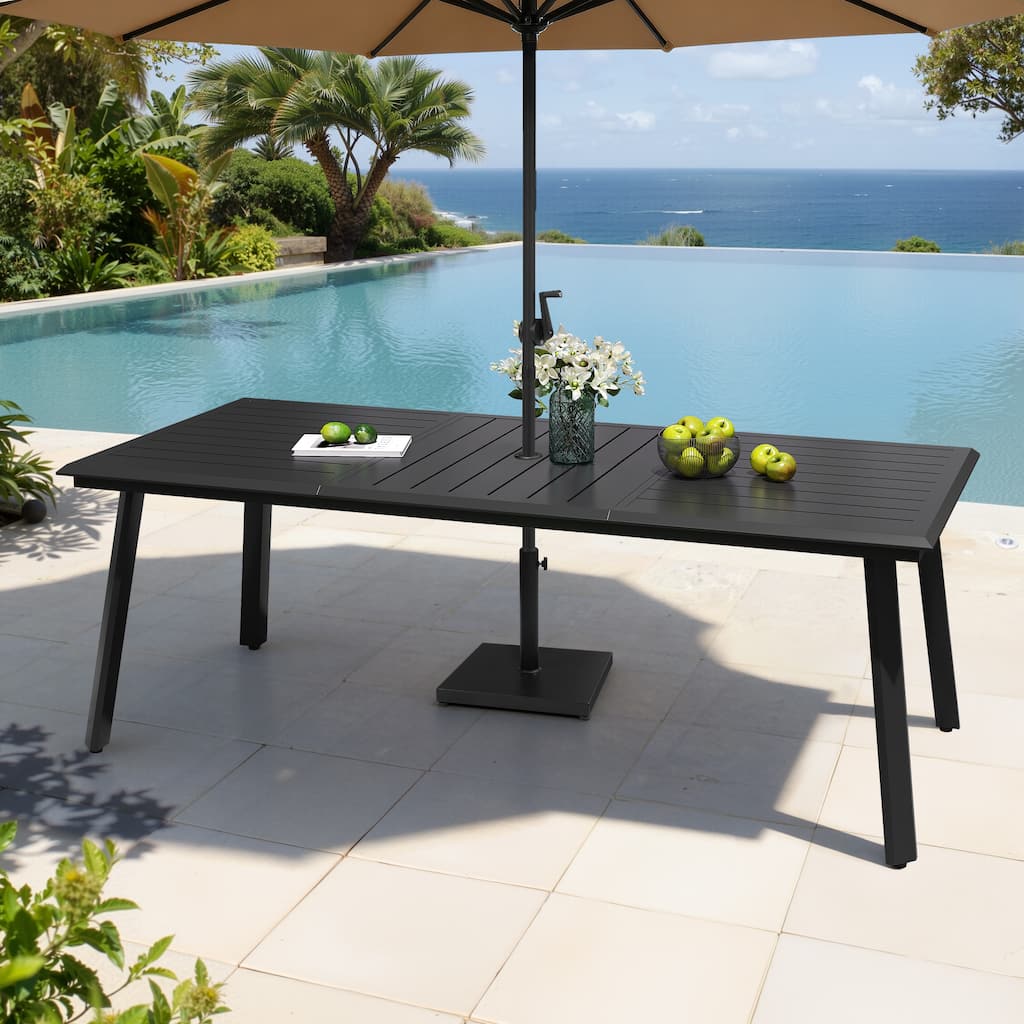Outdoor Rectangle Aluminum Dining Table with Umbrella Hole