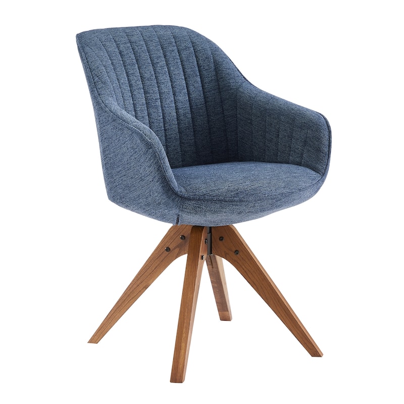 HomeRoots 23" Blue Fabric And Natural Swivel Accent Arm Chair - 23.03