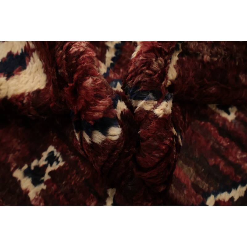 Hand Knotted Oriental 100% Wool Carpet Modern Geometric Red Moroccan Area Rug - 9' 11'' X 6' 10''