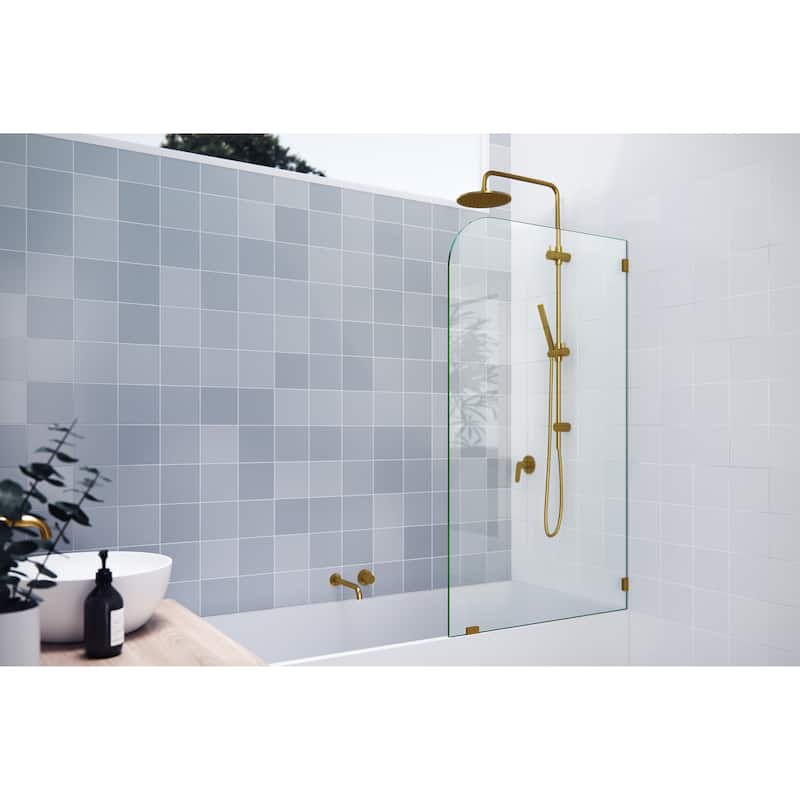 Glass Warehouse 34" x 58.25" Frameless Bathtub Shower Door - Single Fixed Panel Radius