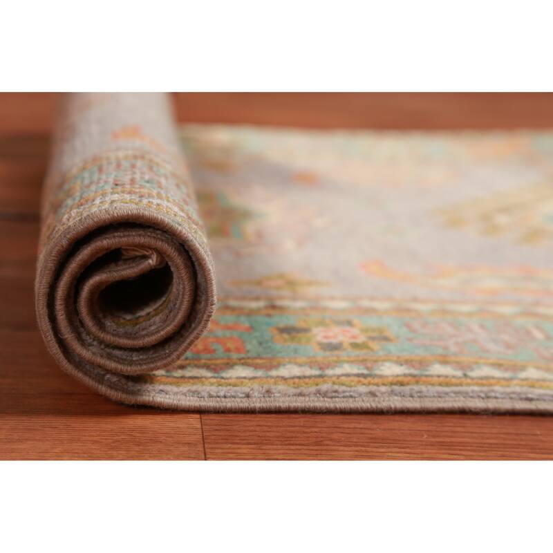 Traditional Kazak Oriental Rug Hand-Knotted Grey Wool Carpet - 2'0"x 3'0" - 2'0"x 3'0" - Grey