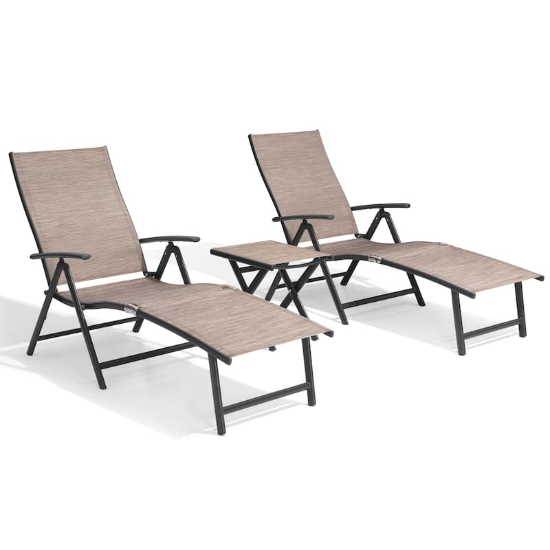 3-Pieces Outdoor Chaise Lounge Set Aluminum Adjustable Foldable Chaise Lounge Chairs and Side Table