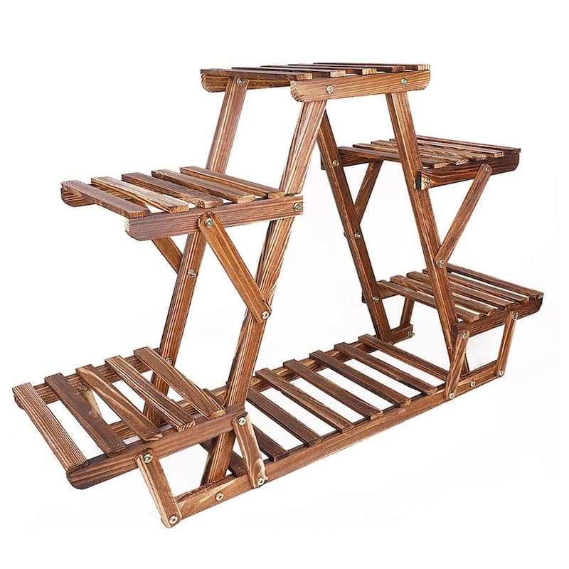Triangular Plant Stand Wooden Flower Shelf Window Decor