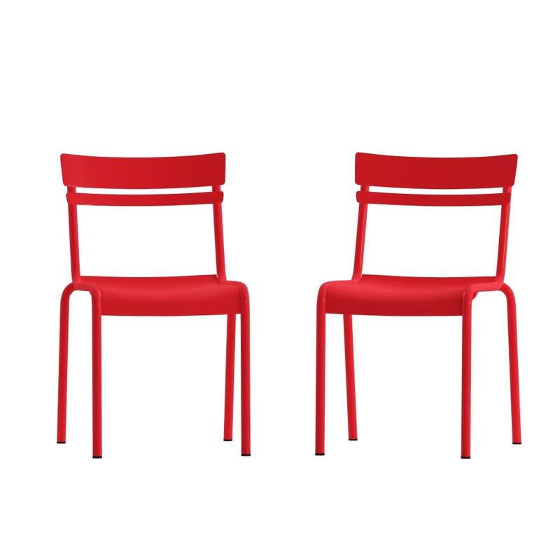 2PK Modern Commercial Grade 2 Slat Indoor/Outdoor Steel Dining Chair