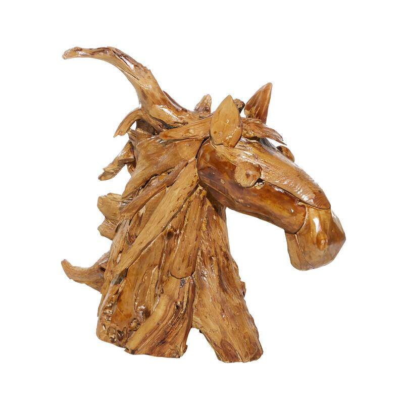 Brown Teak Wood Handmade Horse Decorative Sculpture - 25 x 10 x 23