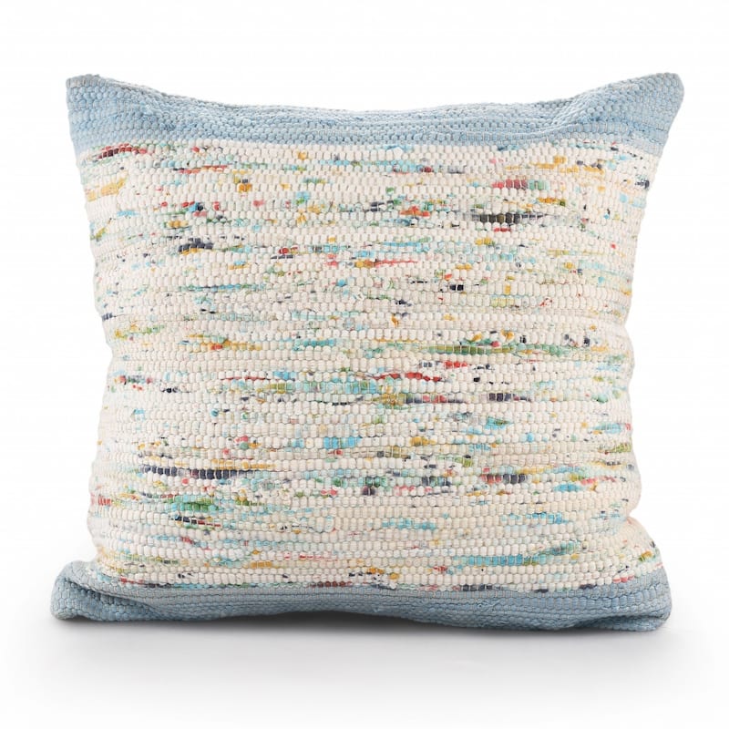 HomeRoots 20" X 20" Blue and Off White Abstract Cotton Pillow