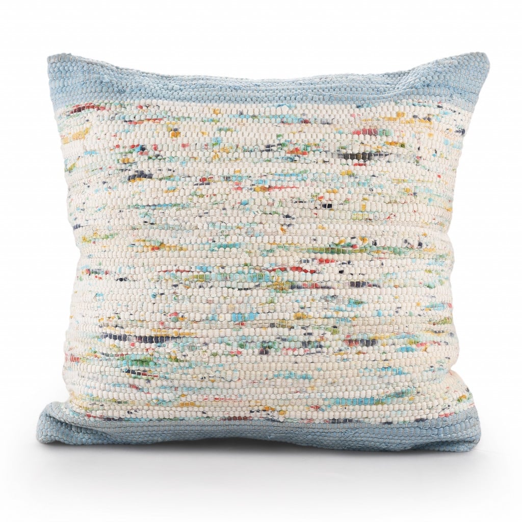 HomeRoots 20" X 20" Blue and Off White Abstract Cotton Pillow