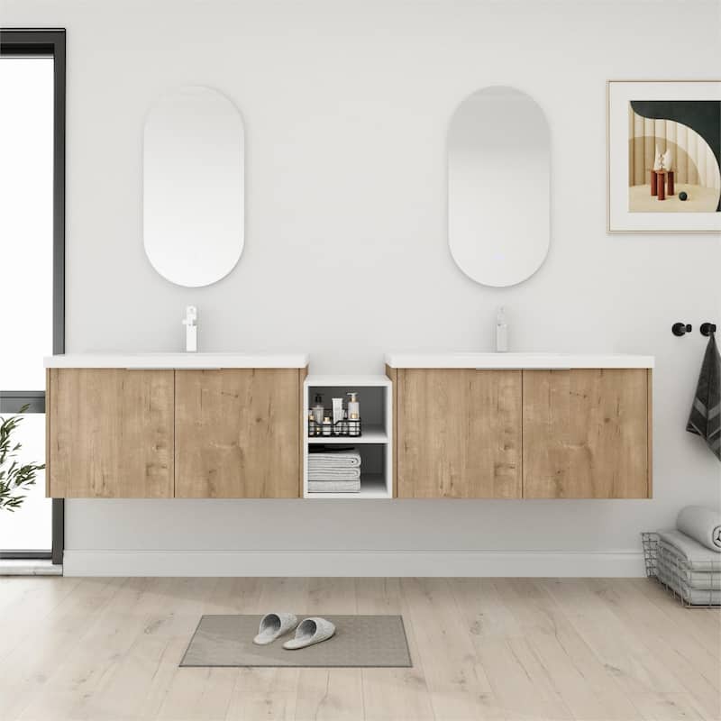 Bathroom Vanity With Sink In 24/36/48/60/72/84 Inch, Floating Bathroom Vanity With Soft Close Door and Shelf - 82.9''W - ImitativeOak